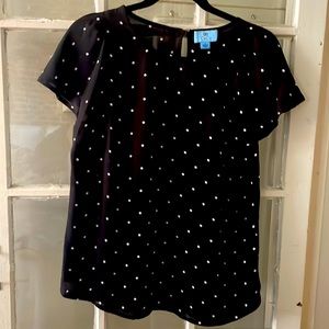 Black with white polka dot blouse